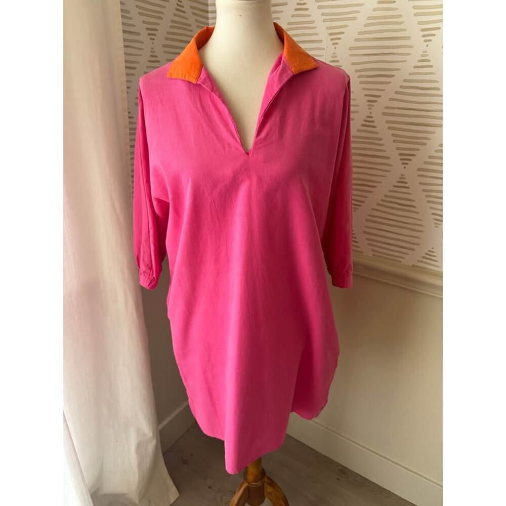 Caryn Lawn Betsy Collar Corduroy Dress One Size Pink Orange NWT - Picture 3 of 10